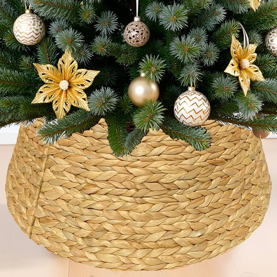 Handwoven Christmas Tree Collar – Natural Water Hyacinth Rattan Ring, Rustic Boho Holiday Decor... | Amazon (US)