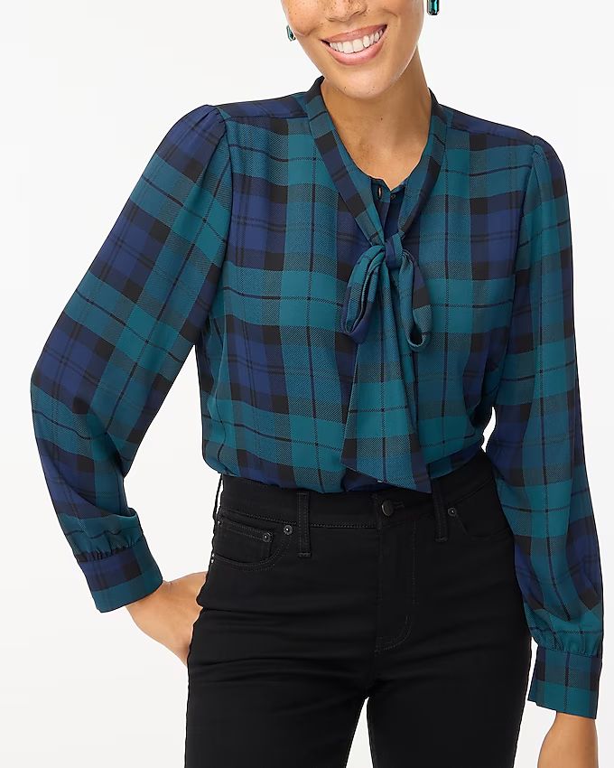 Black Watch plaid bow-neck top | J.Crew Factory