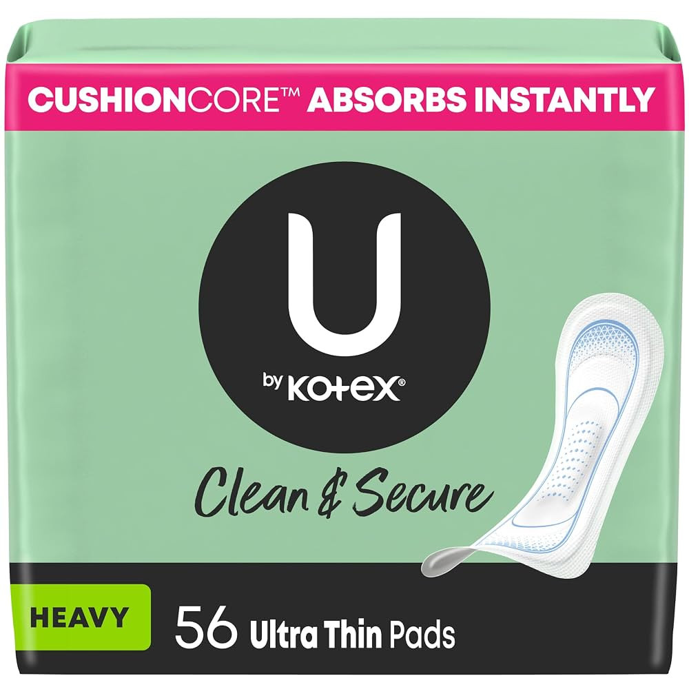 U by Kotex Ultra Thin Pads, Clean & Secure, Heavy Absorbency, 56 Count (Packaging May Vary) | Amazon (US)