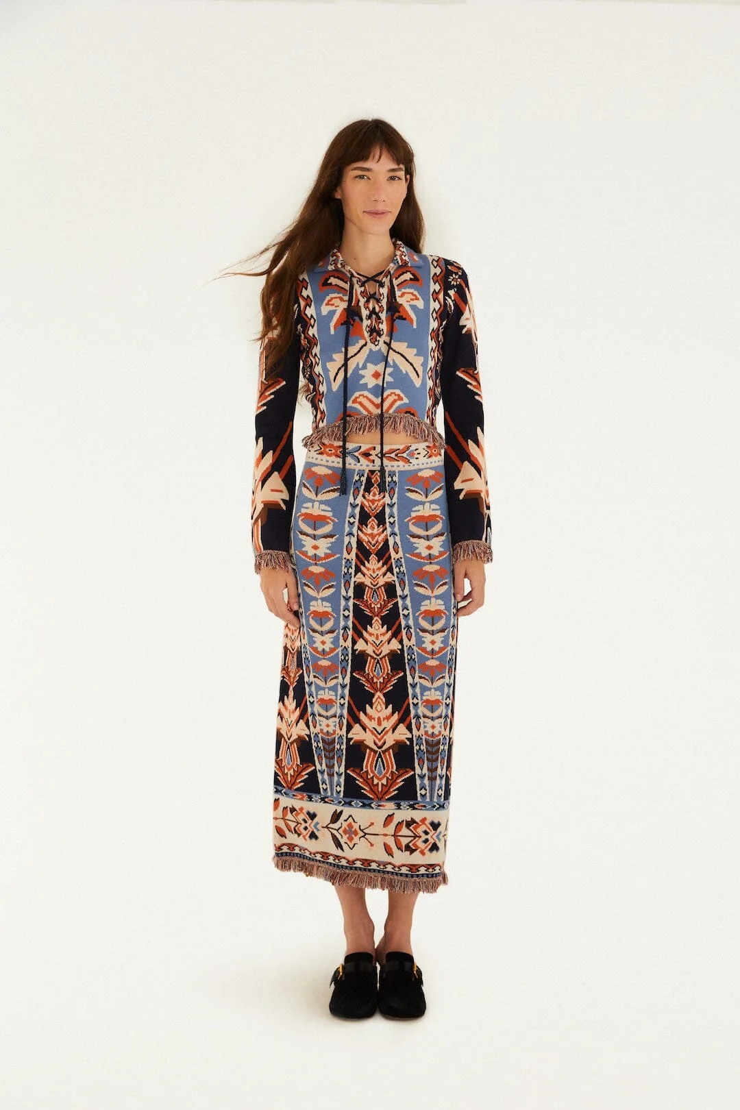 Multicolor Tapestry Fringes Knit Skirt | FARM Rio | FarmRio (US)