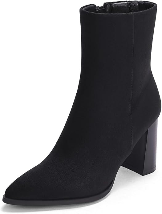 Coutgo Womens Ankle Boots Pointed Toe Chunky Stacked Heel Side Zipper Dress Fall Booties Shoes | Amazon (US)