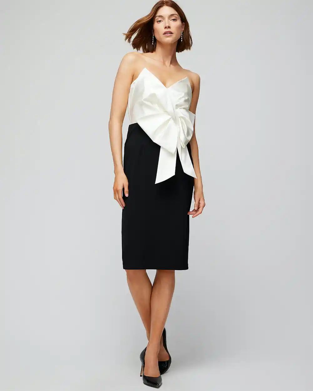 Strapless Contrast Bow Dress | White House Black Market