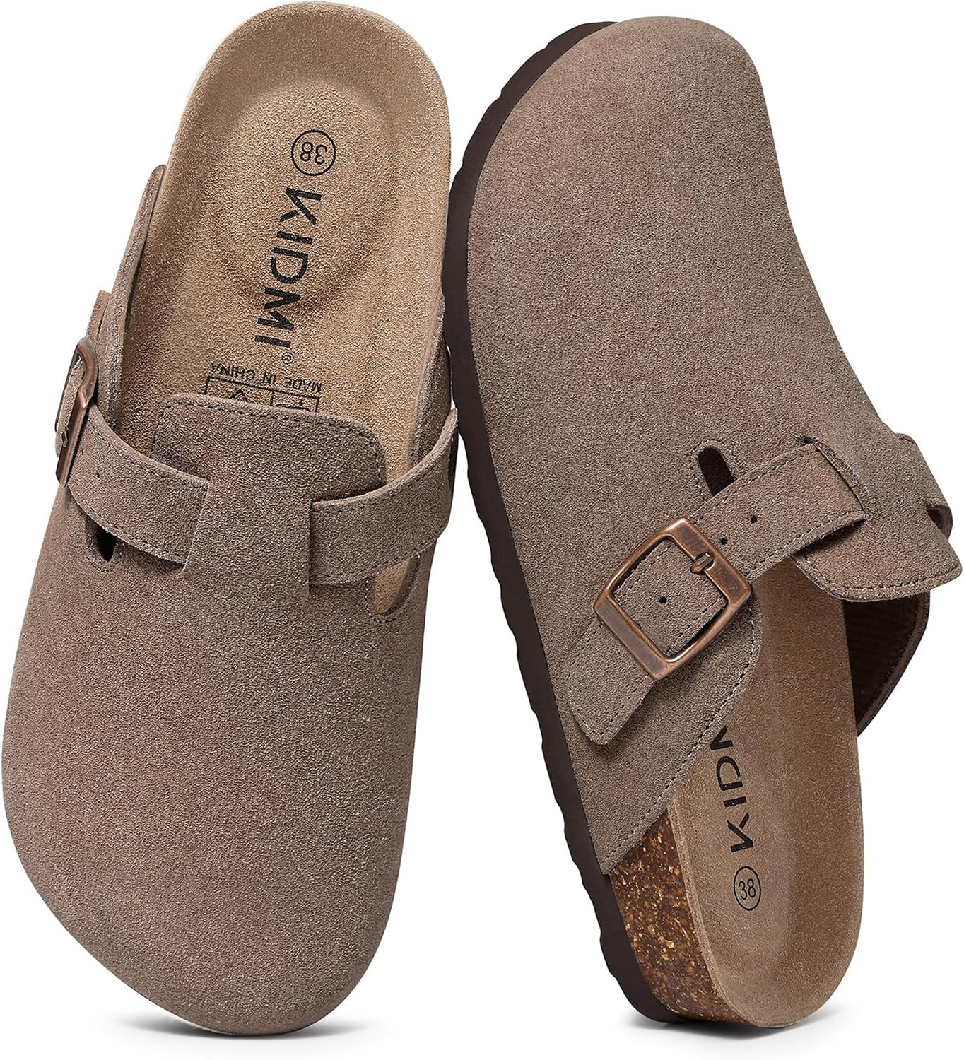 KIDMI Genuine Suede Clogs for Women Men Cork Footbed Mules Potato Shoes | Amazon (US)