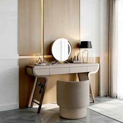 Luxury Italian Modern Minimalist High-End Elegance Vanity Table & Stool & Mirror | Wayfair North America