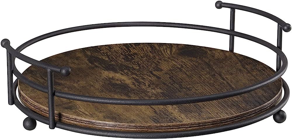 Honiter Round Serving Tray with Handles, Wood and Metal Coffee Table Tray, Decorative Tray for Co... | Amazon (US)