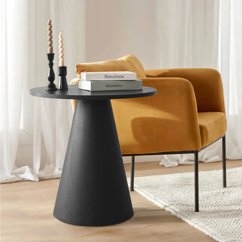 Dwen 24" Modern Black Round Side Table | Pop Maison