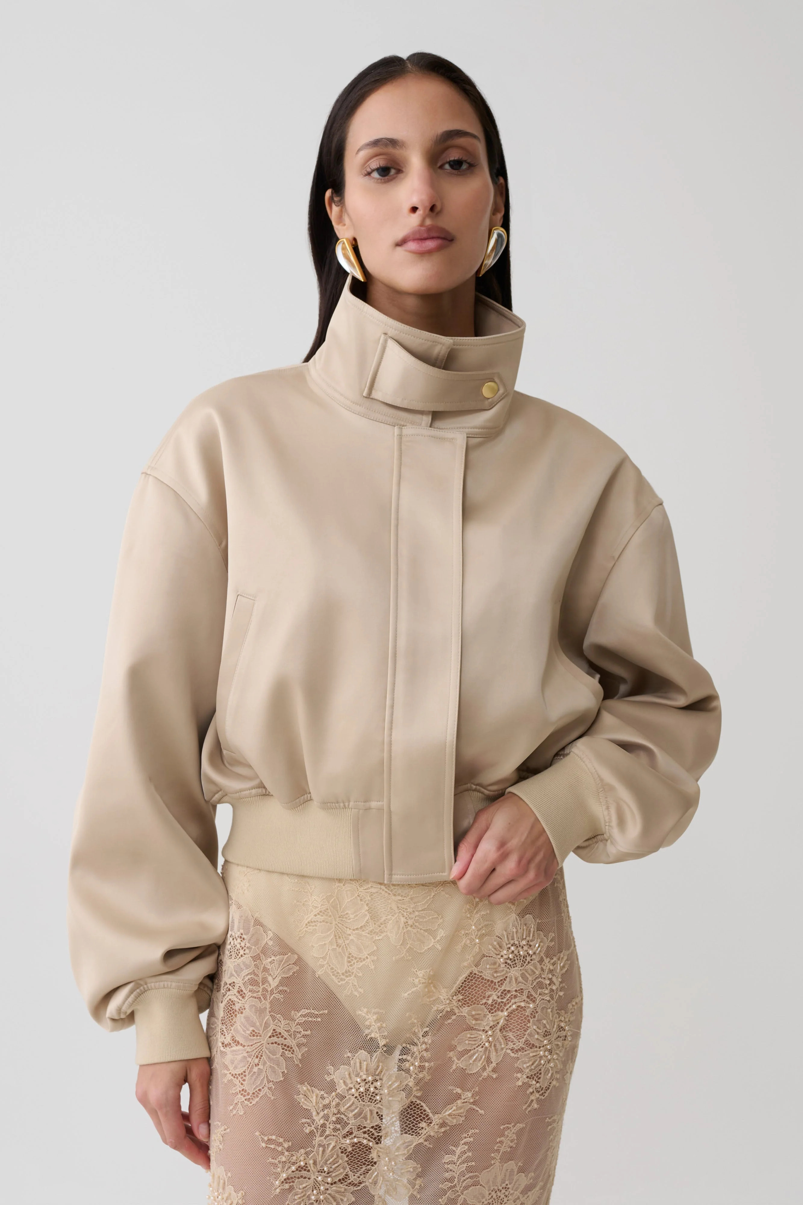 Nicolla Satin Bomber Jacket / Blush Rose Gold | MESHKI | XL | MESHKI US