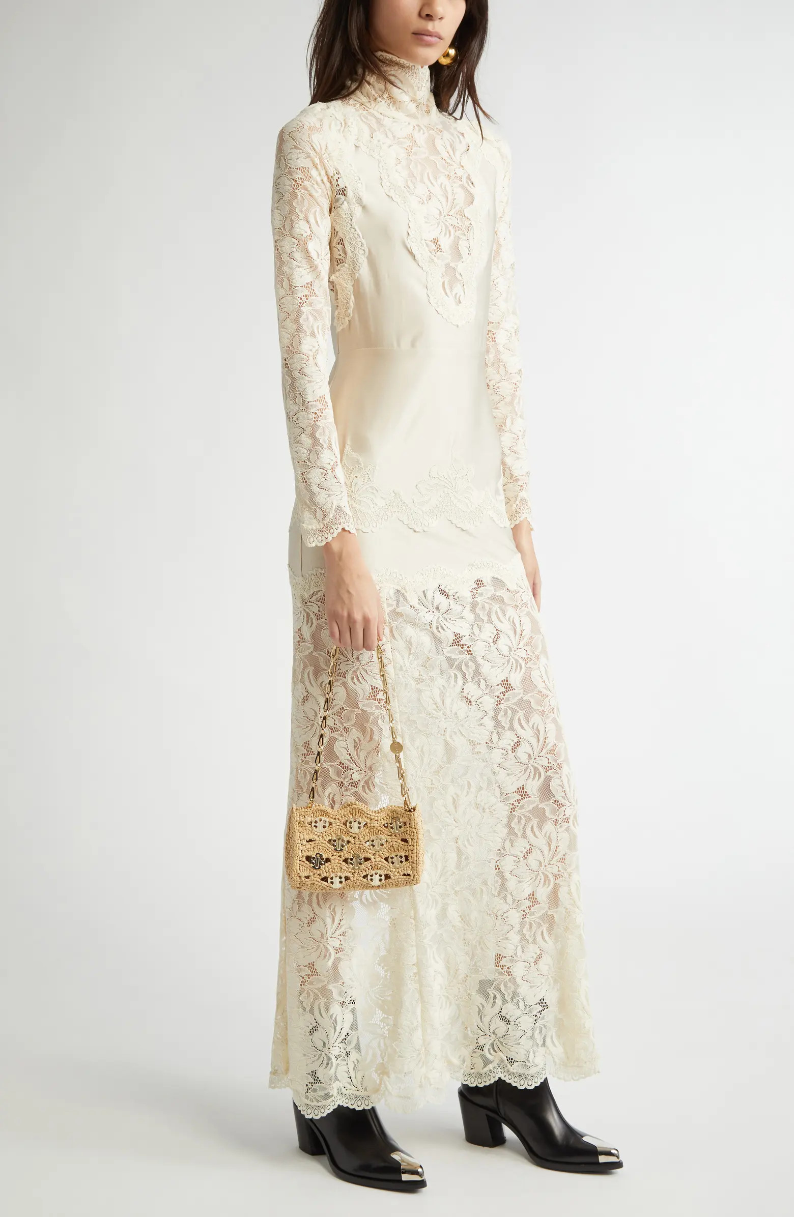 Rabanne Long Sleeve Lace & Jersey Dress | Nordstrom | Nordstrom