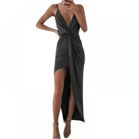 Women's Elegant Spaghetti Straps Deep V Neck Sleeveless Long Bodycon Party Dress - Gray | Walmart (US)