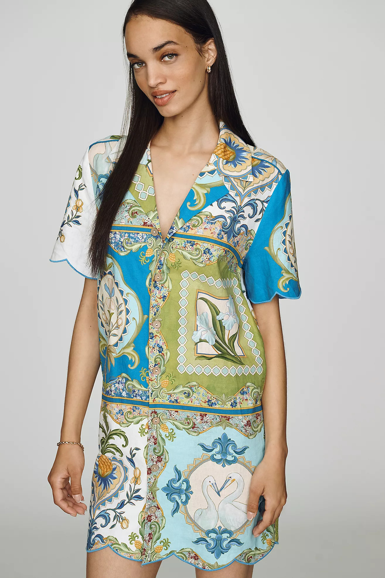 Farm Rio x Anthropologie Scalloped Shirt Dress | Anthropologie (US)