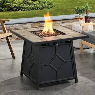 Auxence 28 in. x 25 in. Square Magnesium Oxide Black Gray Outdoor Propane Gas Fire Pit Table | The Home Depot