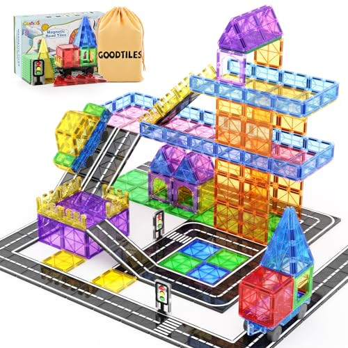 Goodtiles Magnetic Tiles Road Sets with Car Kits -Magnet Building Blocks Montessori Toys for Toddlers | Preschool Educational Sensory Construction Toys for Ages 3 4 5 6 7 Boys and Girls | Amazon (US)