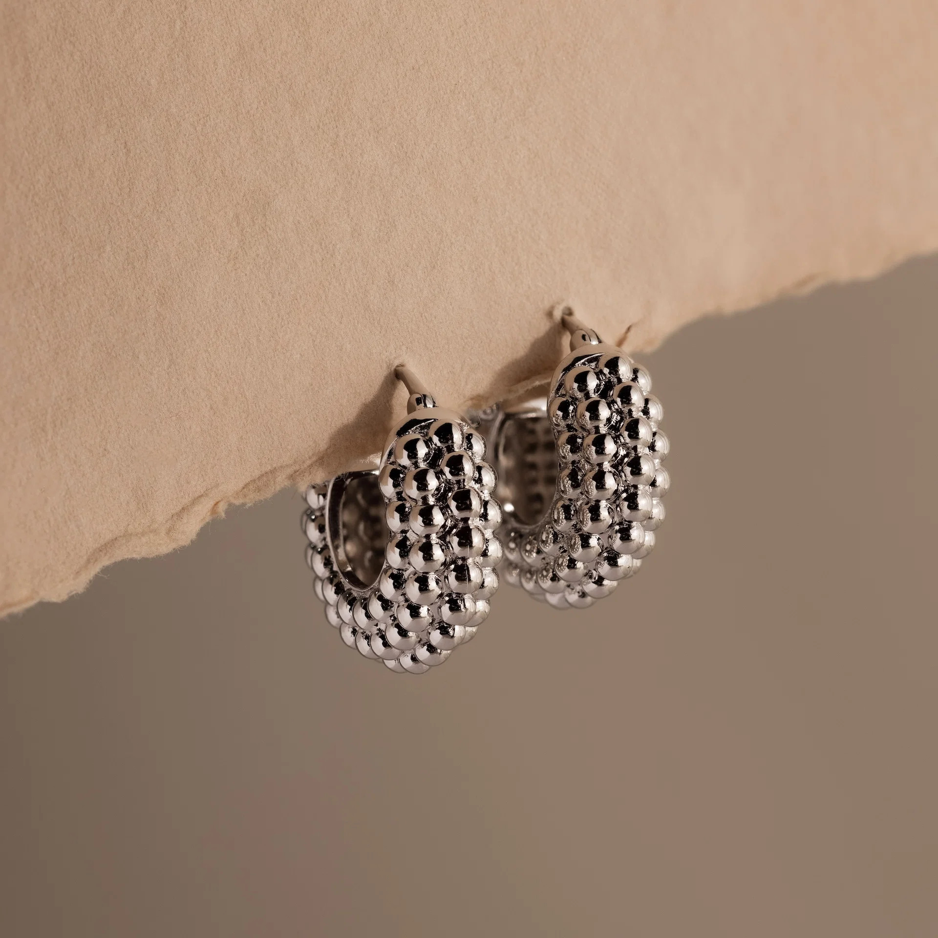 Chunky Beaded Dome Hoop Earrings in Silver | Caitlyn Minimalist | Caitlyn Minimalist