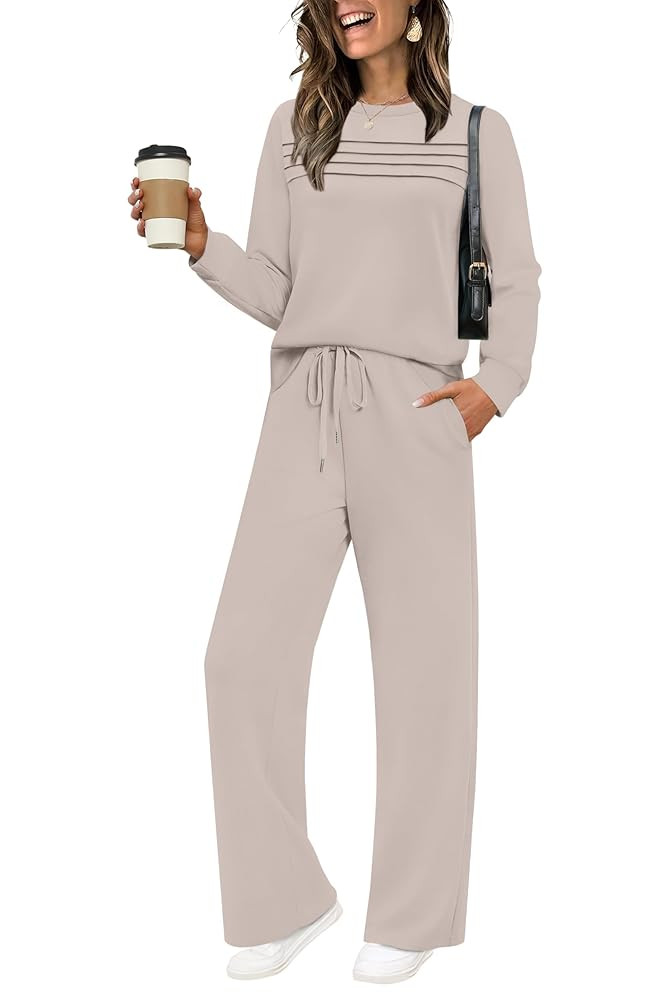 WIHOLL Women's 2 Piece Sets Sweatshirt Casual Travel Outfits Lounge Wide Leg Tracksuit Cozy Sweat... | Amazon (US)