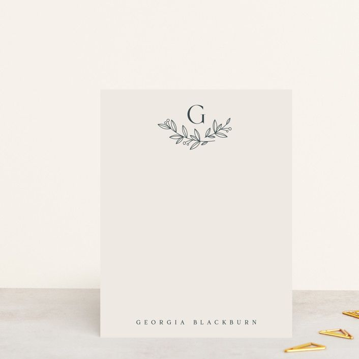 "Lined Laurels" - Customizable Personalized Stationery in Blue by Jessica Williams. | Minted