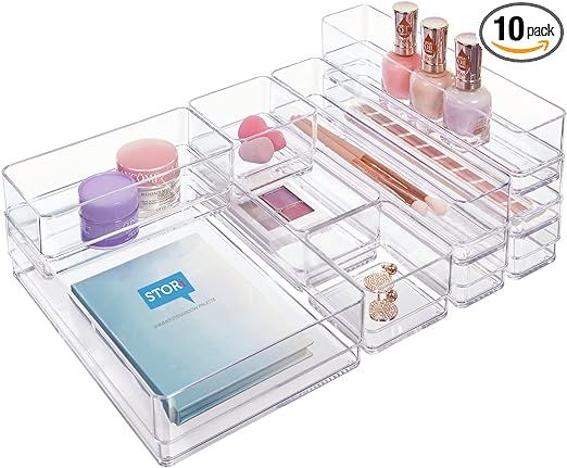 STORi SimpleSort 10-Piece Stackable Clear Drawer Organizer Set | Multi-size Trays | Makeup Vanity... | Amazon (US)