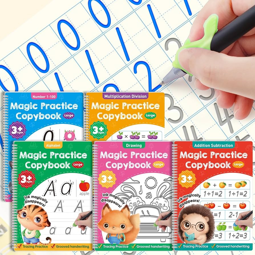 Large Magic Grooved Practice Copybook 5 Pack with Pens, Reusable Children's Magic Copybooks, Magi... | Amazon (US)