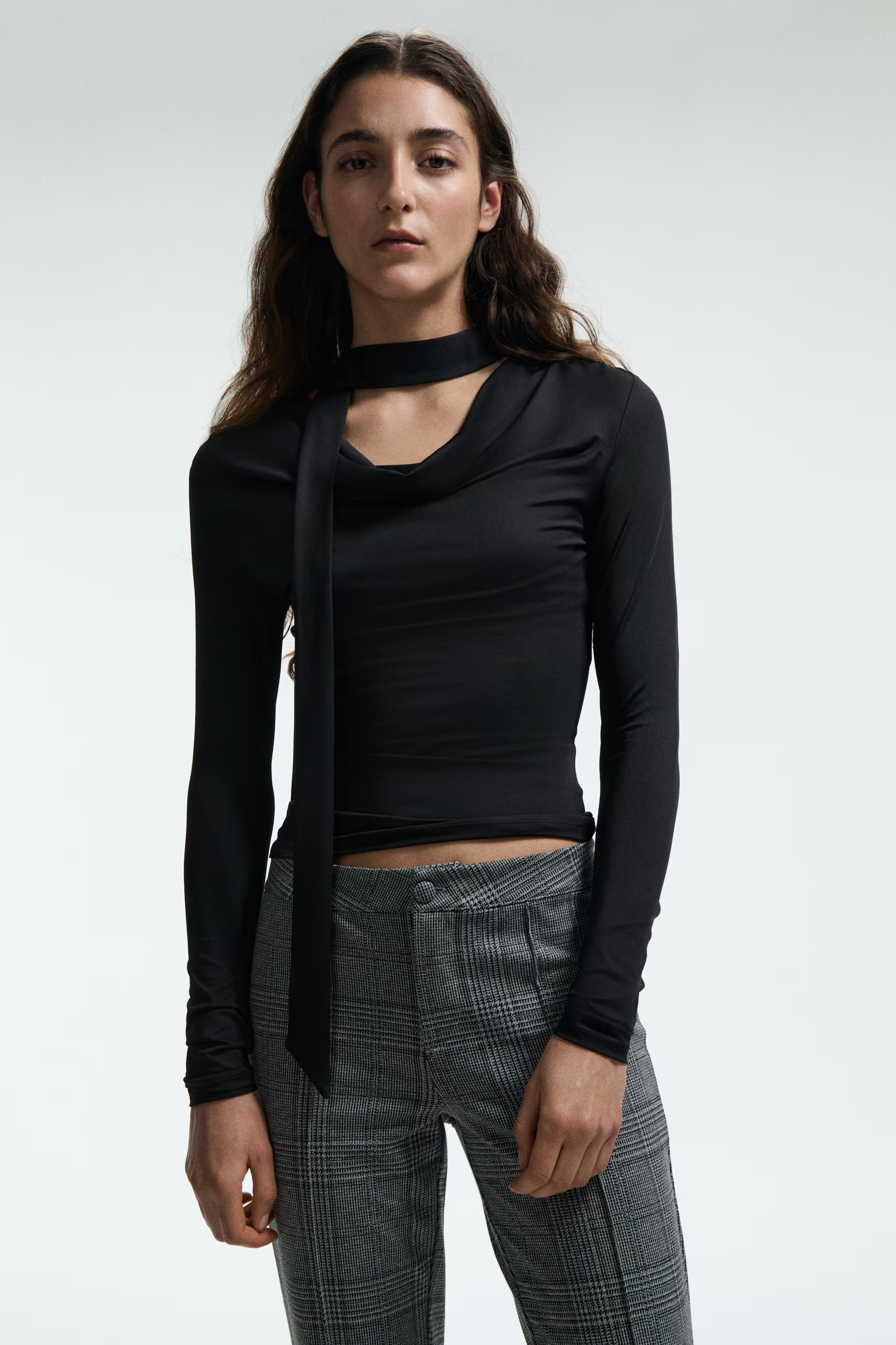 Scarf-Detail Top - Gray - Ladies | H&M US | H&M (US + CA)