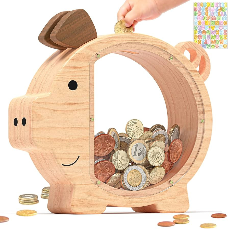 Summidate Wooden Piggy Bank for Kids, Larger Wood Money Bank for Boys Girls, Cute Unbreakable Mon... | Amazon (US)