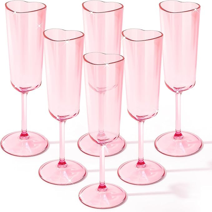 6 Pack Valentine's Day Heart Shaped Champagne Flutes Pink Acrylic Champagne Flutes Martini Glasse... | Amazon (US)