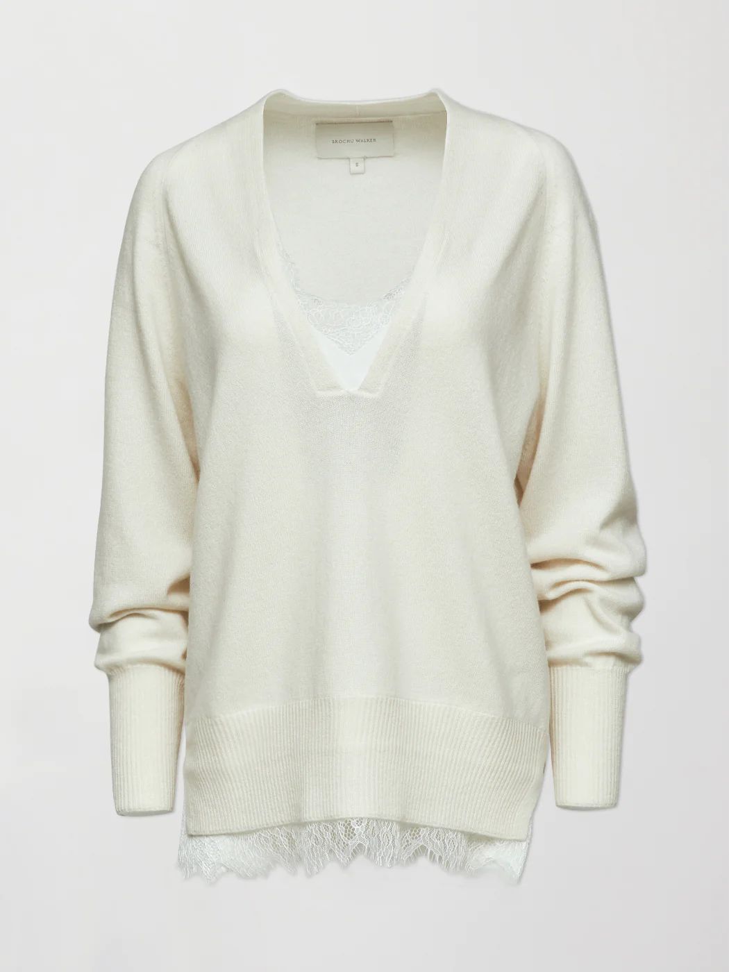 Lace Vee Layered Pullover - Ivory | Carbon38
