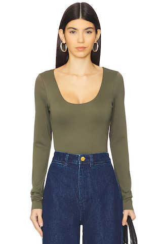 Good American Scuba Scoop Long Sleeve Body in Fatigue001 from Revolve.com | Revolve Clothing (Global)