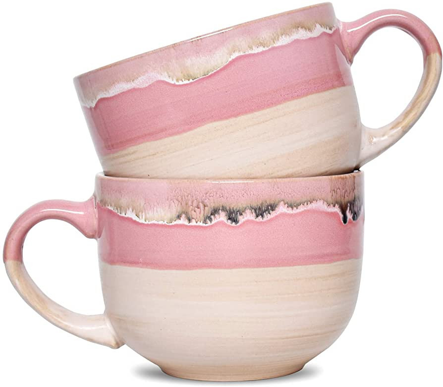 Bosmarlin Large Ceramic Coffee Mug Set of 2, Stoneware Jumbo Latte Mugs Tea for Office and Home, ... | Amazon (US)