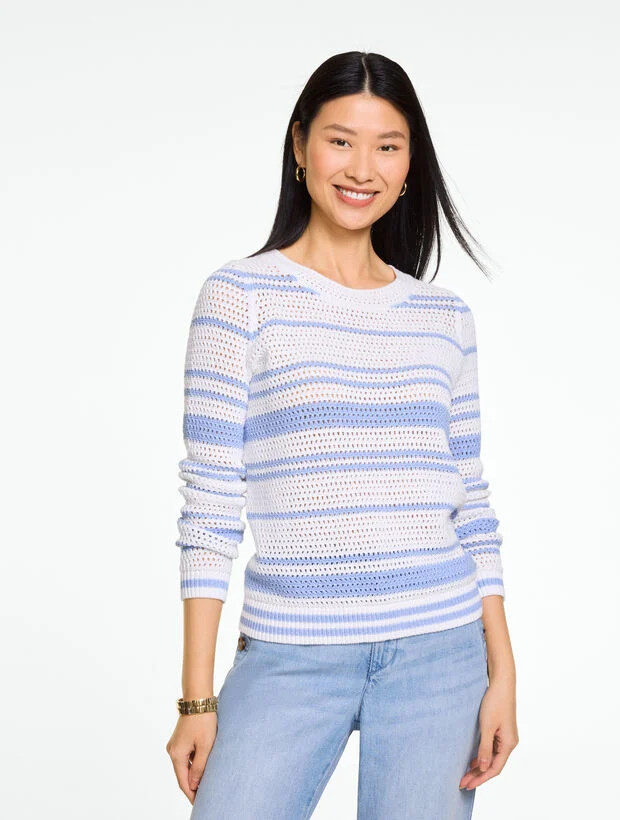 Open Stitch Crewneck Sweater - Marl Stripe | Talbots