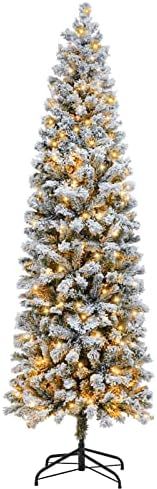6 Ft Pre Lit Flocked Pencil Christmas Tree Artificial Tall Slim Christmas Tree Skinny Xmas Tree w... | Amazon (US)