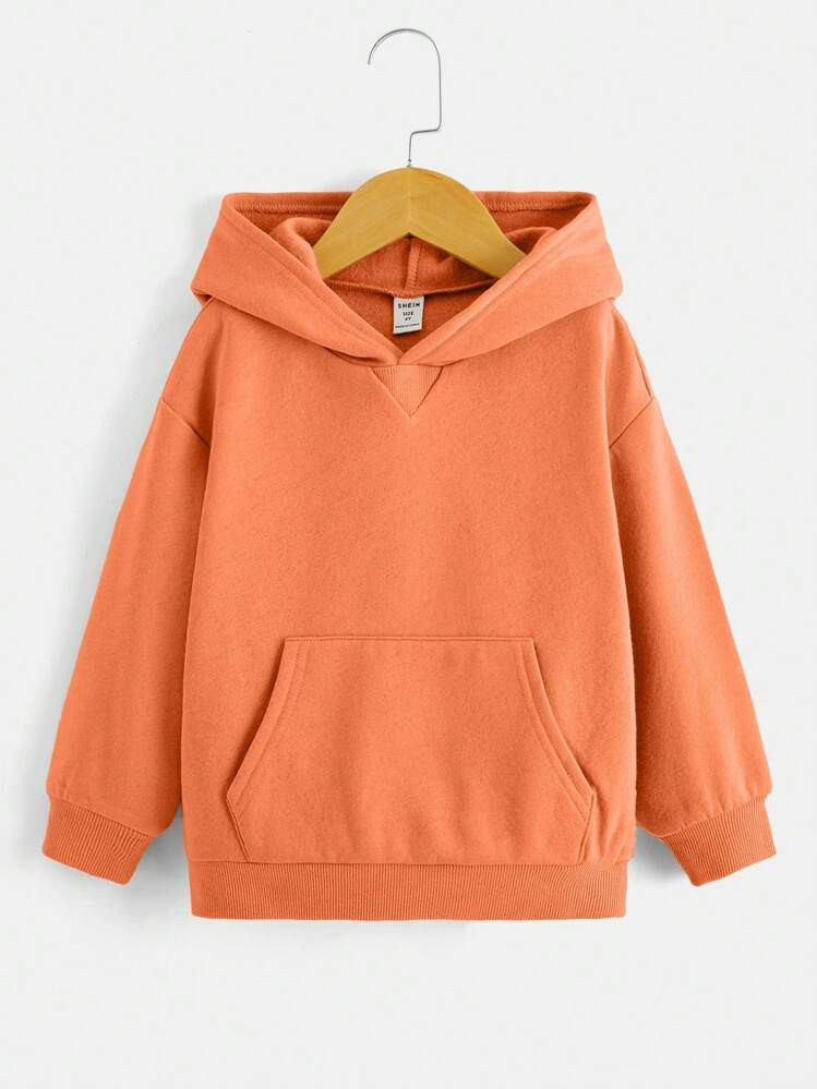 SHEIN Sudadera con capucha de manga larga, de color naranja sólido, con bolsillo, ajuste regular... | SHEIN