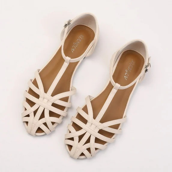 Women's Sandles Women's Fashion Casual Hollow Woven Pointed Toe Outdoor Flat Bottom Closed Toe Sa... | Walmart (US)