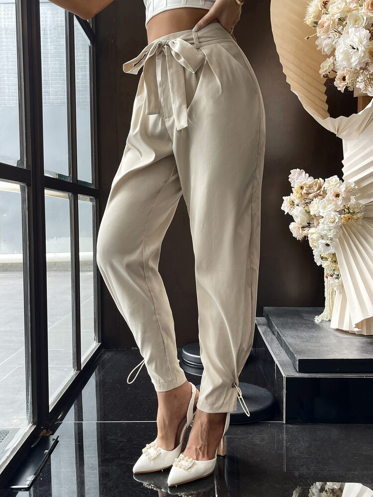 Drawstring Hem Belted Pants | SHEIN
