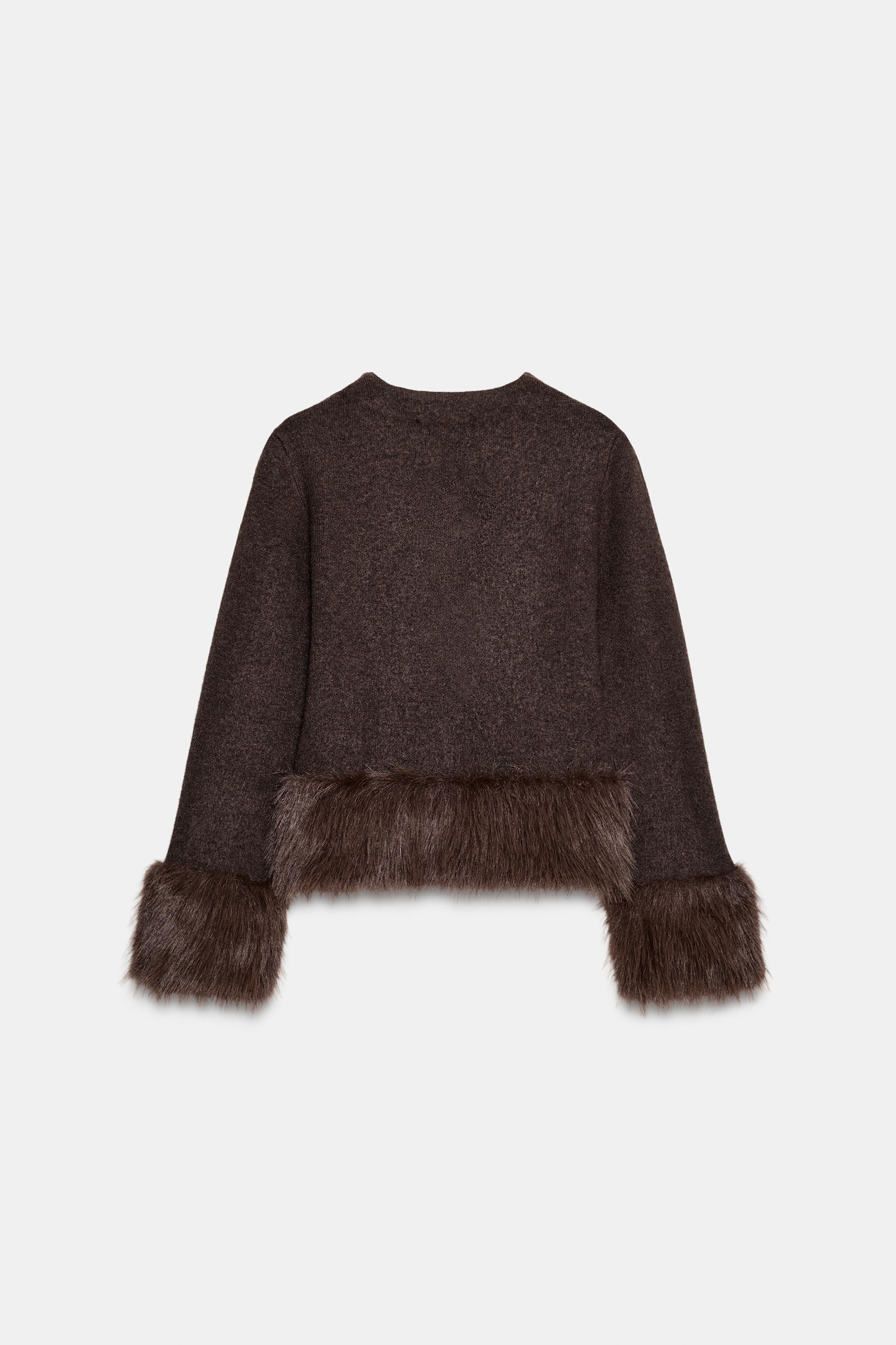 CONTRAST KNIT FAUX FUR CARDIGAN | Zara UK
