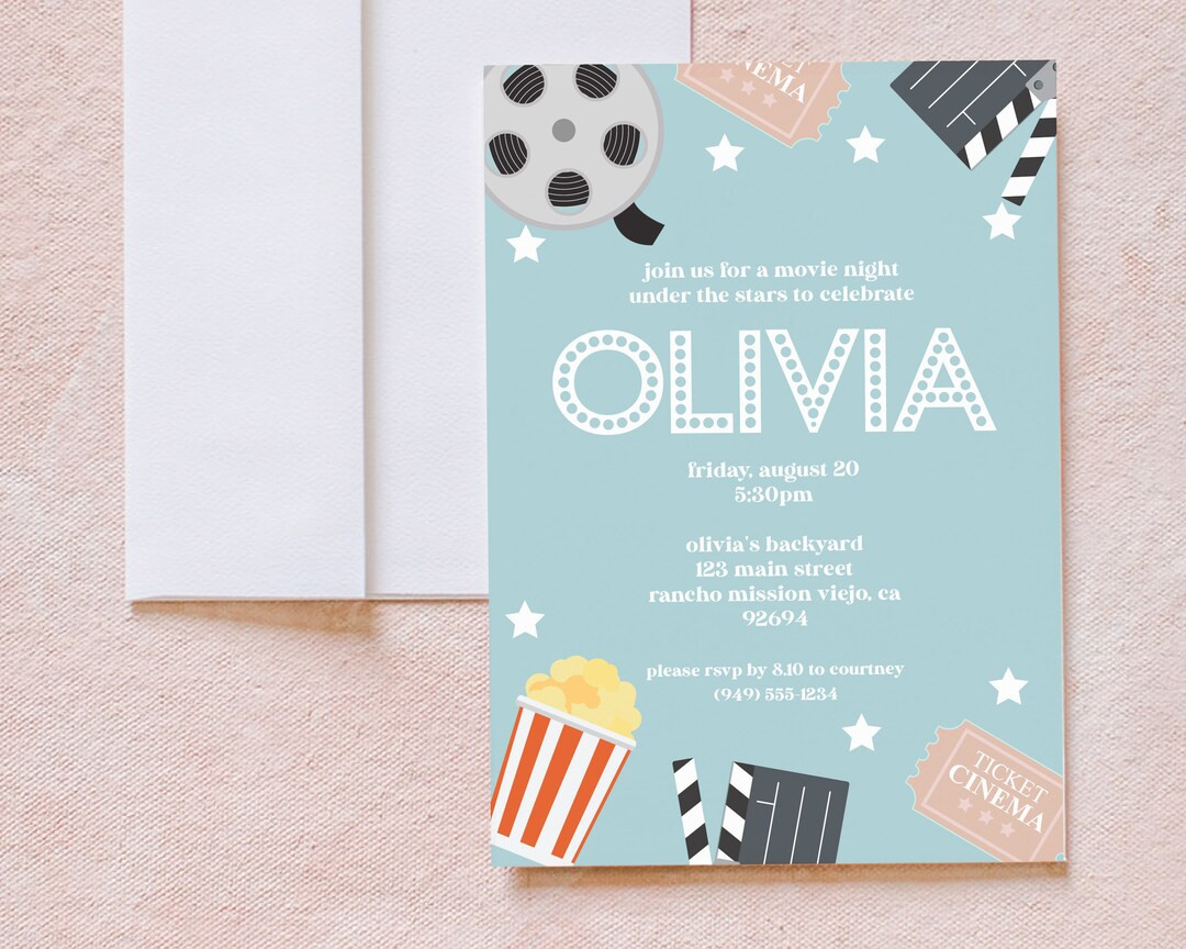 INSTANT DOWNLOAD: Movie Night Birthday Party Invitation | Etsy (US)