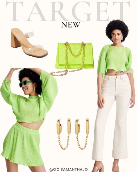 New at Target 

Matching set - lime green - neon skirt - neon crop top - cropped flared pants - gold accessories - target heels - line green purse - spring outfits 

#LTKunder50 #LTKstyletip #LTKFind