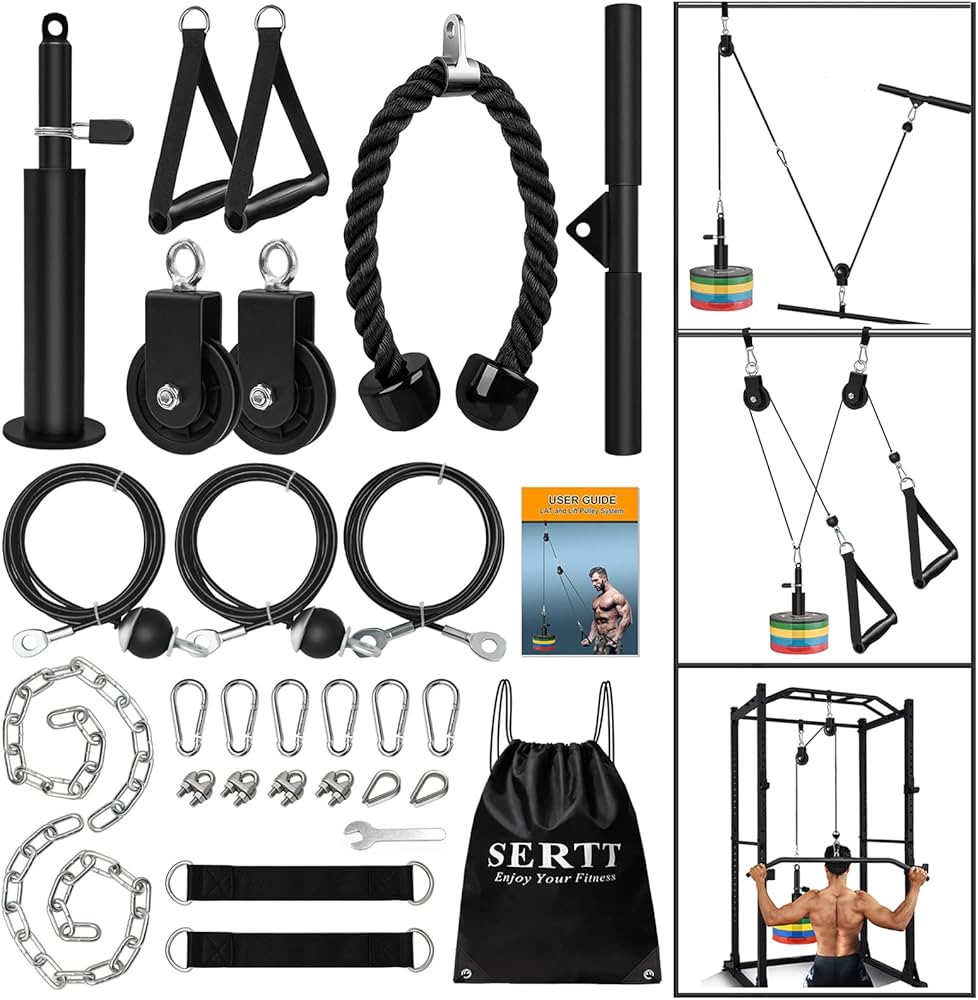 Weight Cable Pulley System Gym, SERTT Upgraded Cable Pulley Attachments for Gym LAT Pull Down, Bi... | Amazon (US)