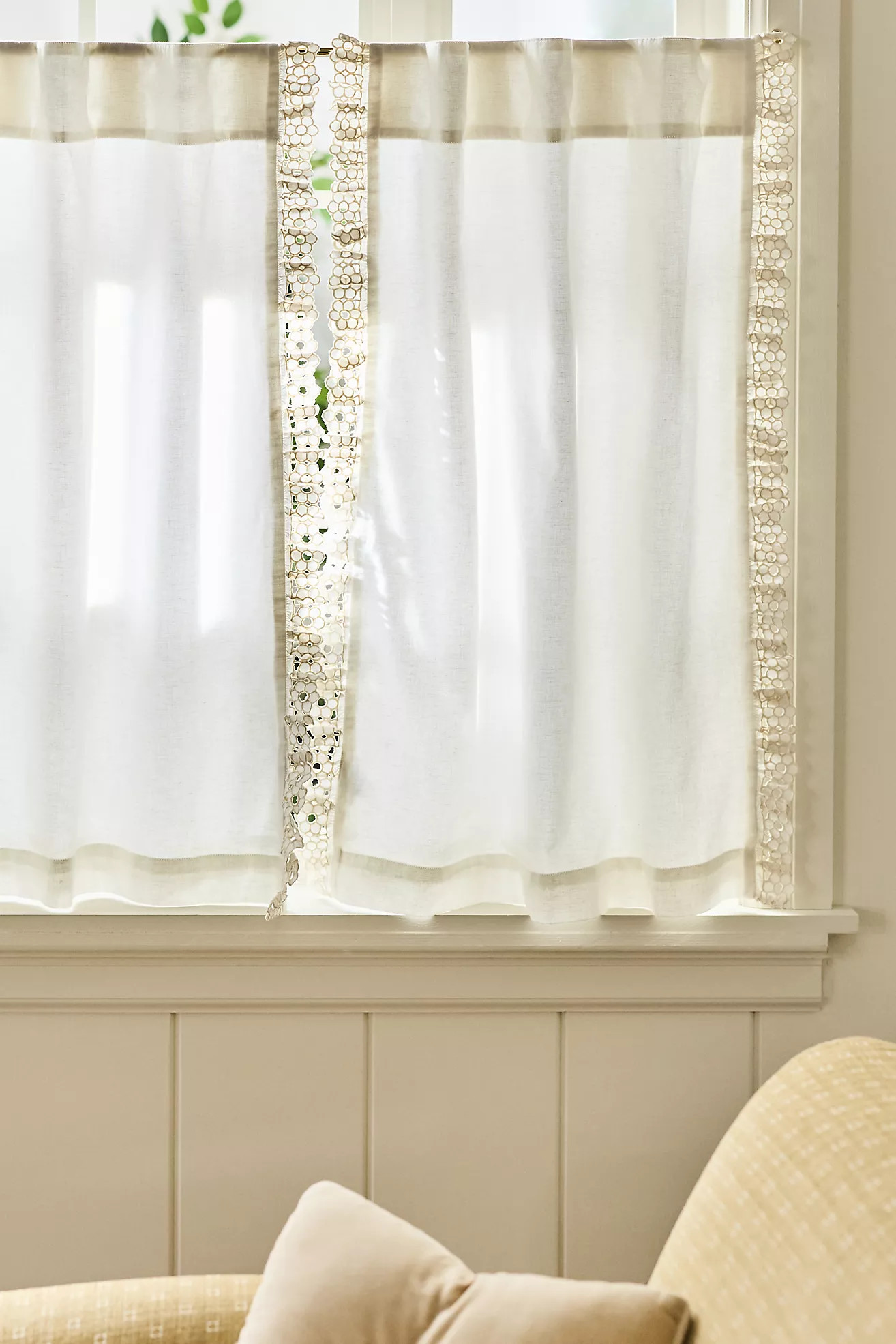 Cotton Embroidered Floral Edge Cafe Curtains, Set of 2 | Anthropologie (US)