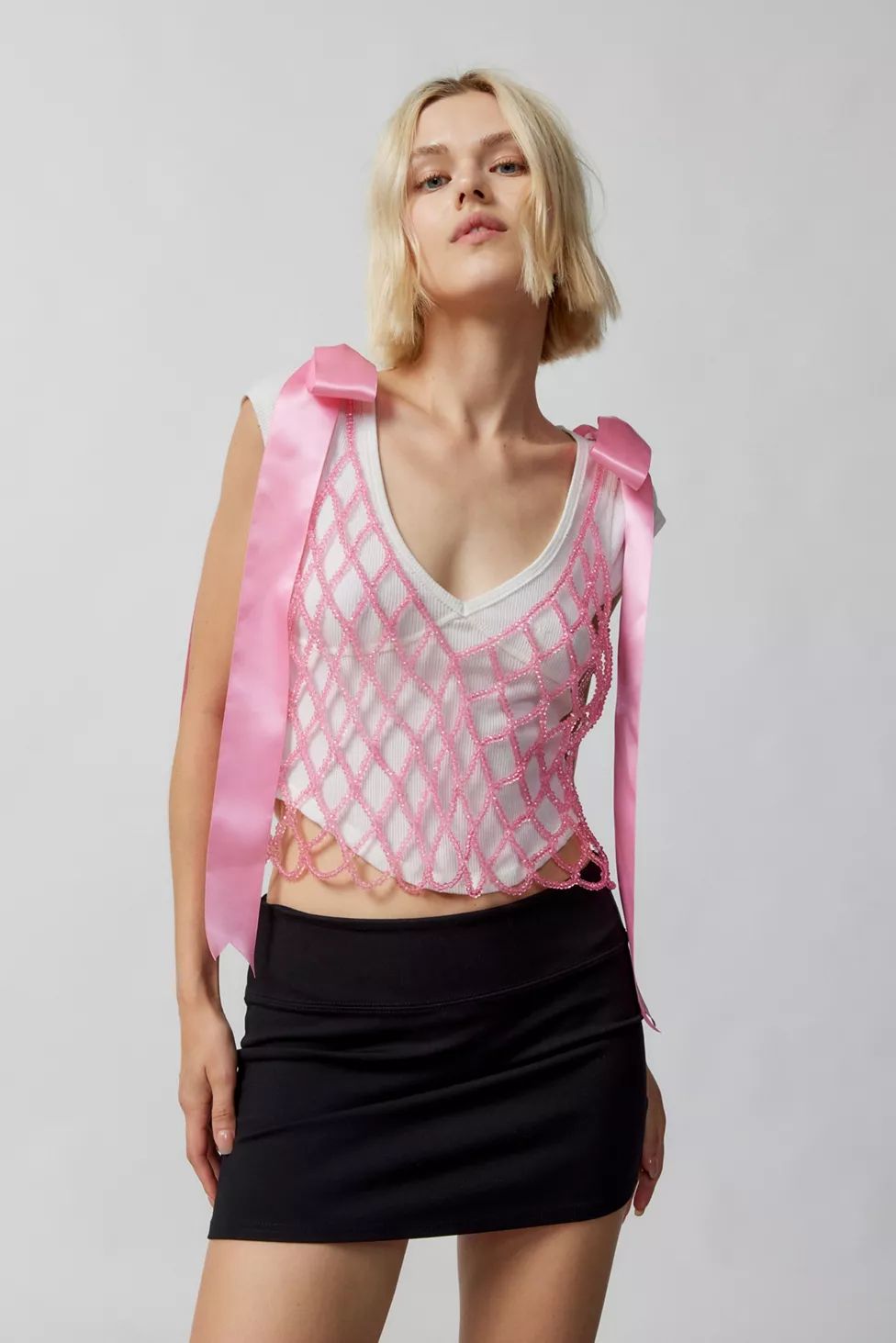 UO Lulu Beaded Bow Top | Urban Outfitters (US and RoW)