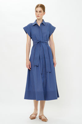 Belted Shirt Dress- Morgan Blue | Oliphant Design