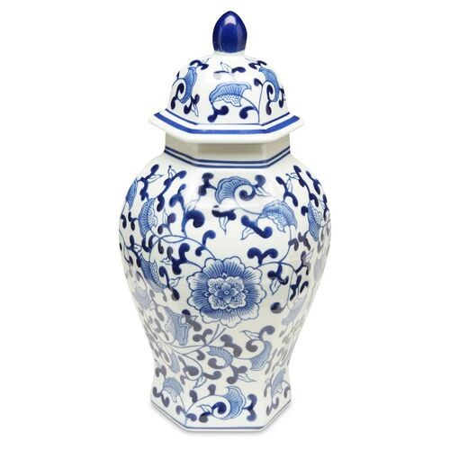 14" Floral Lidded Ginger Jar - Blue | One Kings Lane