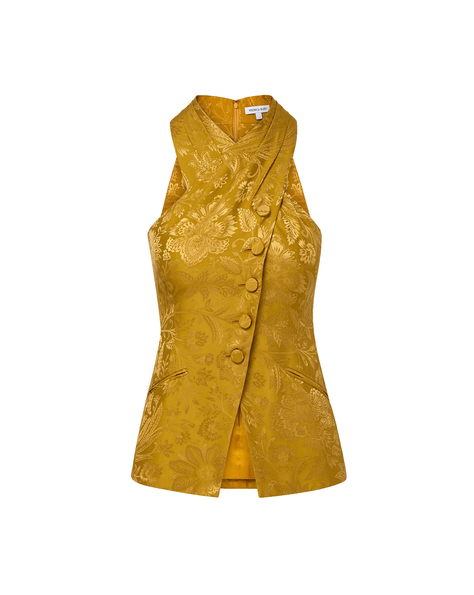 Pacey Jacquard Halter Top in Gold Ochre | Veronica Beard | Veronica Beard