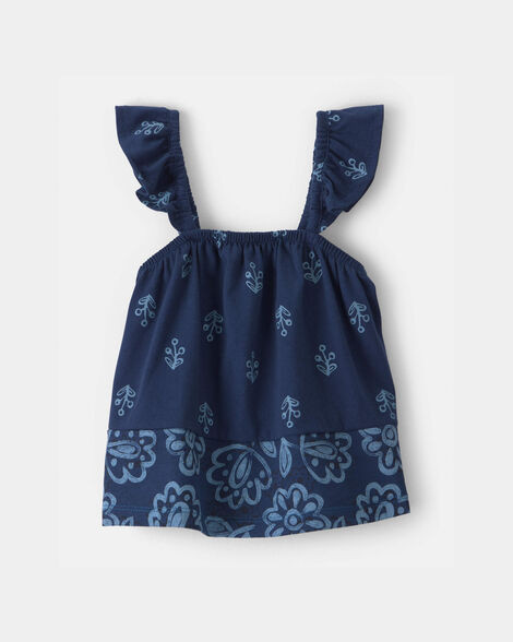 Baby Girl Floral Ruffle-Sleeve Tank Top - Navy | Carter's | Carter's Inc