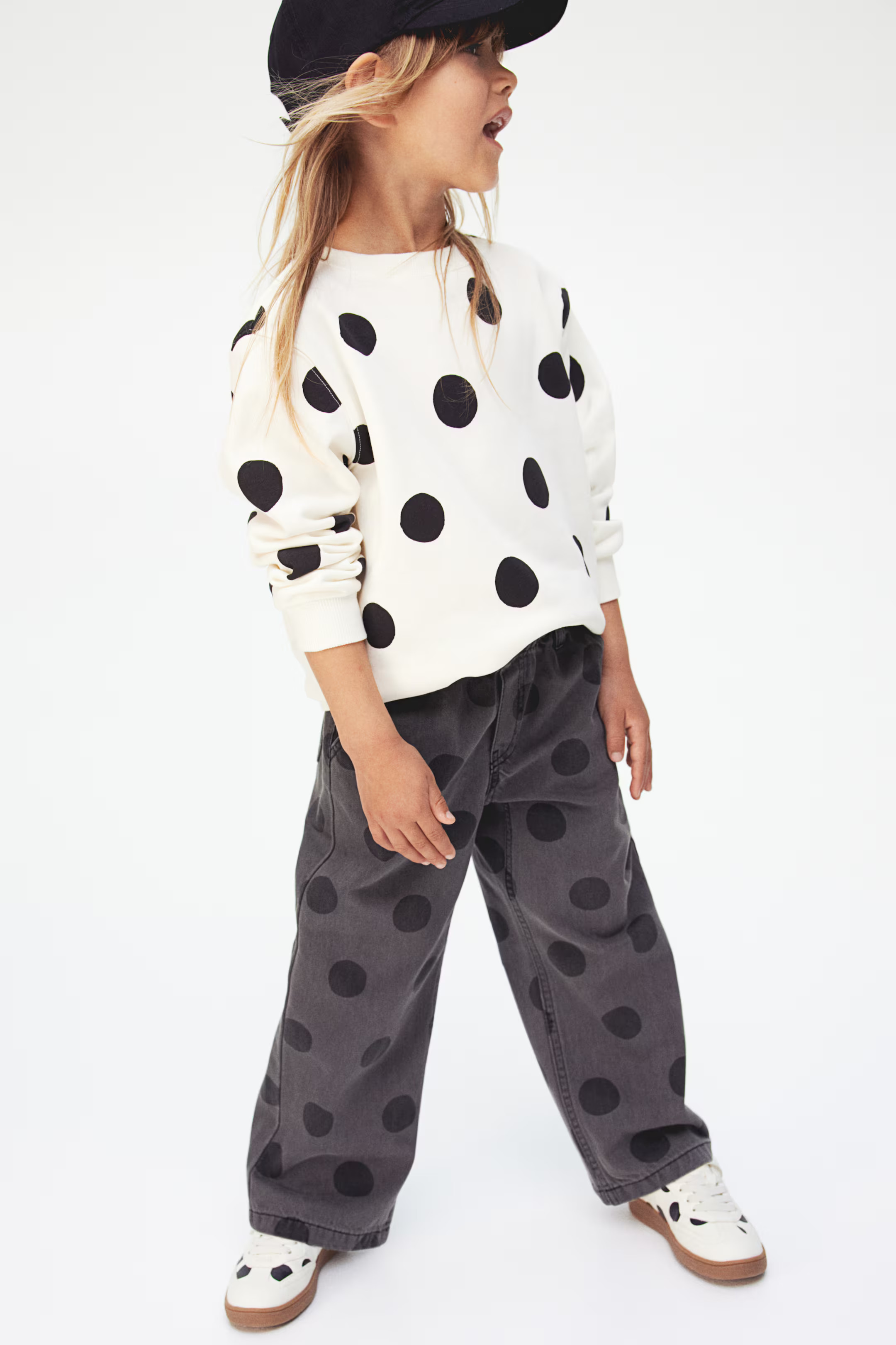 Patterned Wide Leg Jeans - Gray/dotted - Kids | H&M US | H&M (US + CA)