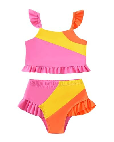 Girls Swimsuit Toddler Bathing Suit Girl 5T Two Piece Bikini Pink Color Block Swimwear Summer Toddler Beach Tankini Size 6 for Girls | Amazon (US)