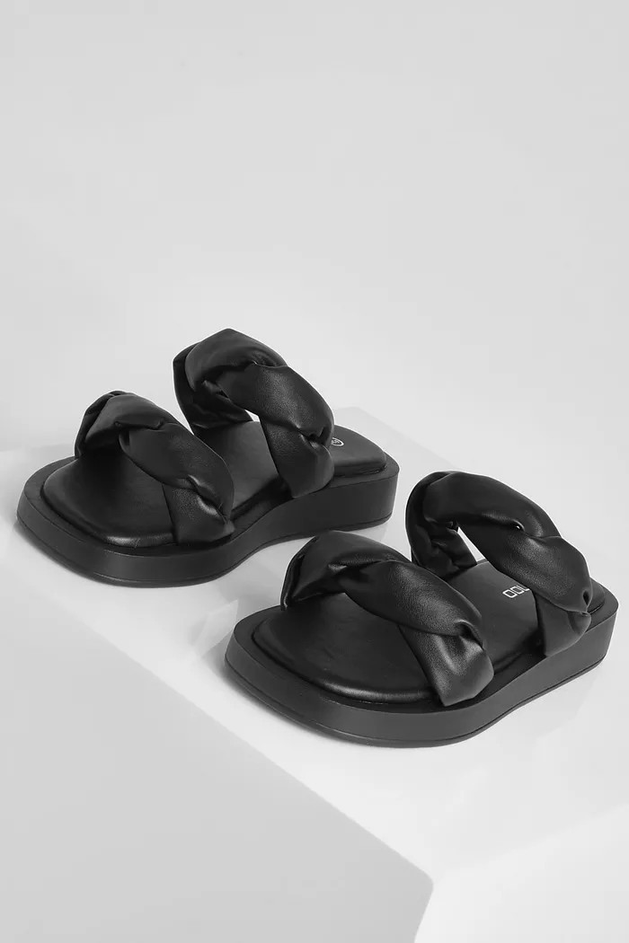 Wide Fit Twist Detail Flatform Slider | Boohoo.com (US & CA)