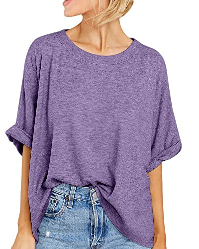 Langwyqu Womens Tops Oversized Tshirts Summer Short Sleeve T Shirts Casual Loose Fit Basic Tees | Amazon (US)