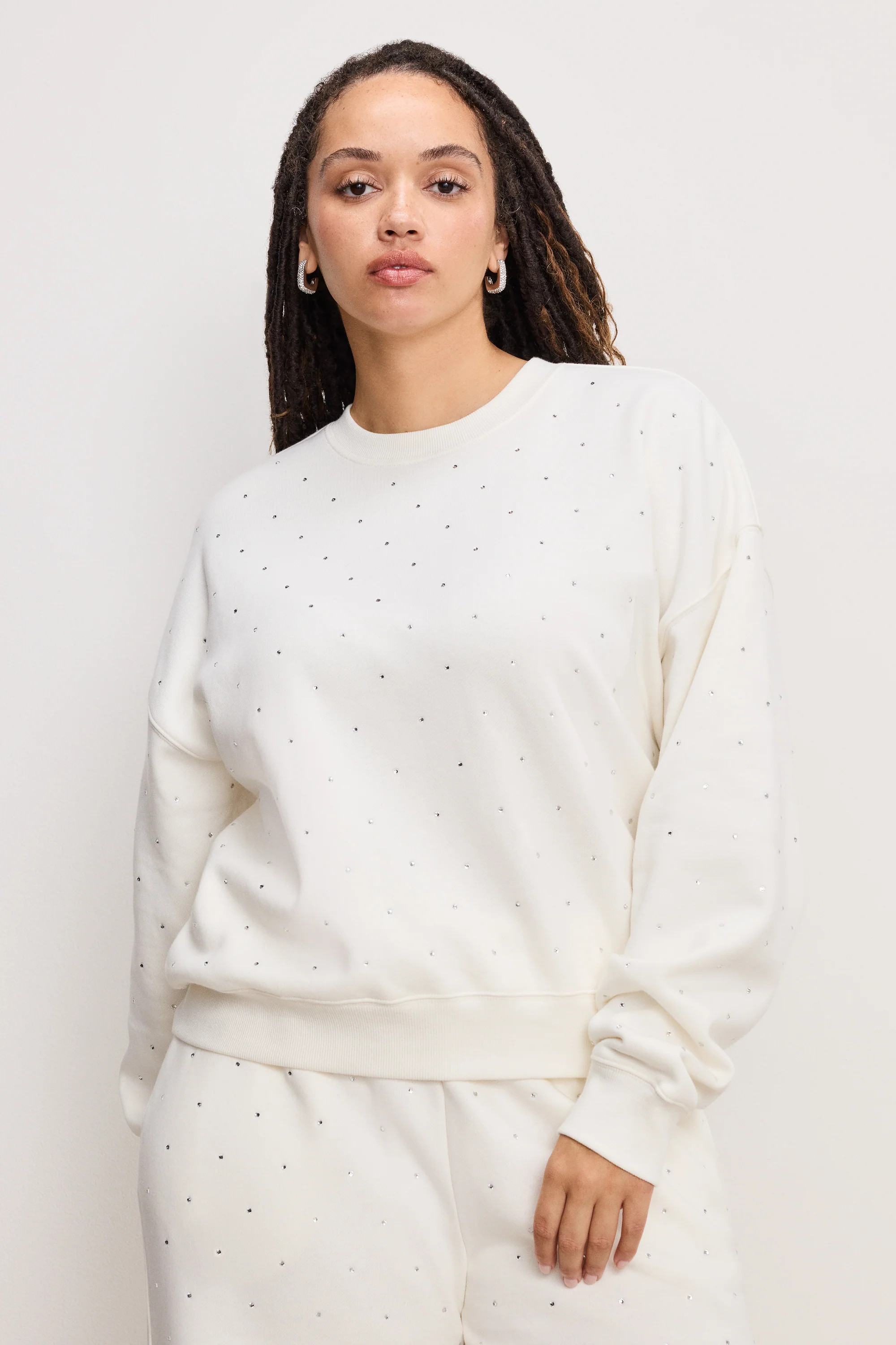 CRYSTAL CREWNECK SWEATSHIRT | CLOUD WHITE - GOOD AMERICAN | Good American