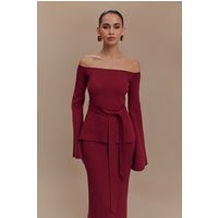 Kyle Off Shoulder Knit Top - Cherry Red I MESHKI I Size XXS | MESHKI US