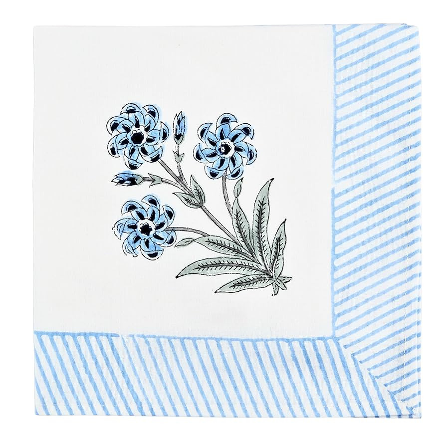 Block Print Cloth Napkins Set of 4 - Washable Reusable Dinner Napkin, Spring Summer Floral Farmho... | Amazon (US)