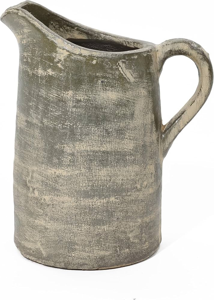 LuxenHome Rustic Flower Vase, 8.5'' Brown Pitcher Terracotta Vases, Farmhouse Ceramic Vase for Sh... | Amazon (US)